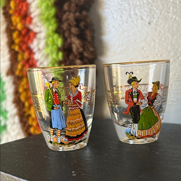 None Other - Vintage Folk Art Shot Glasses